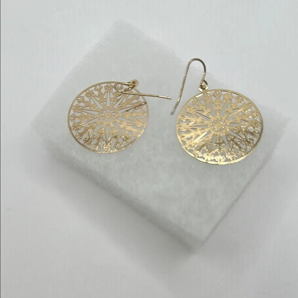 Gold Tone Mandala Filigree Statement Earrings